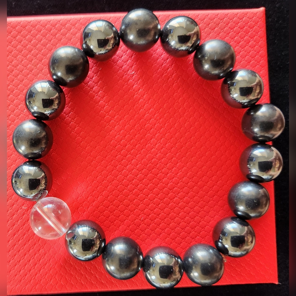 Hand Beaded Black, Grey, and One Clear Magnetic Bracelet